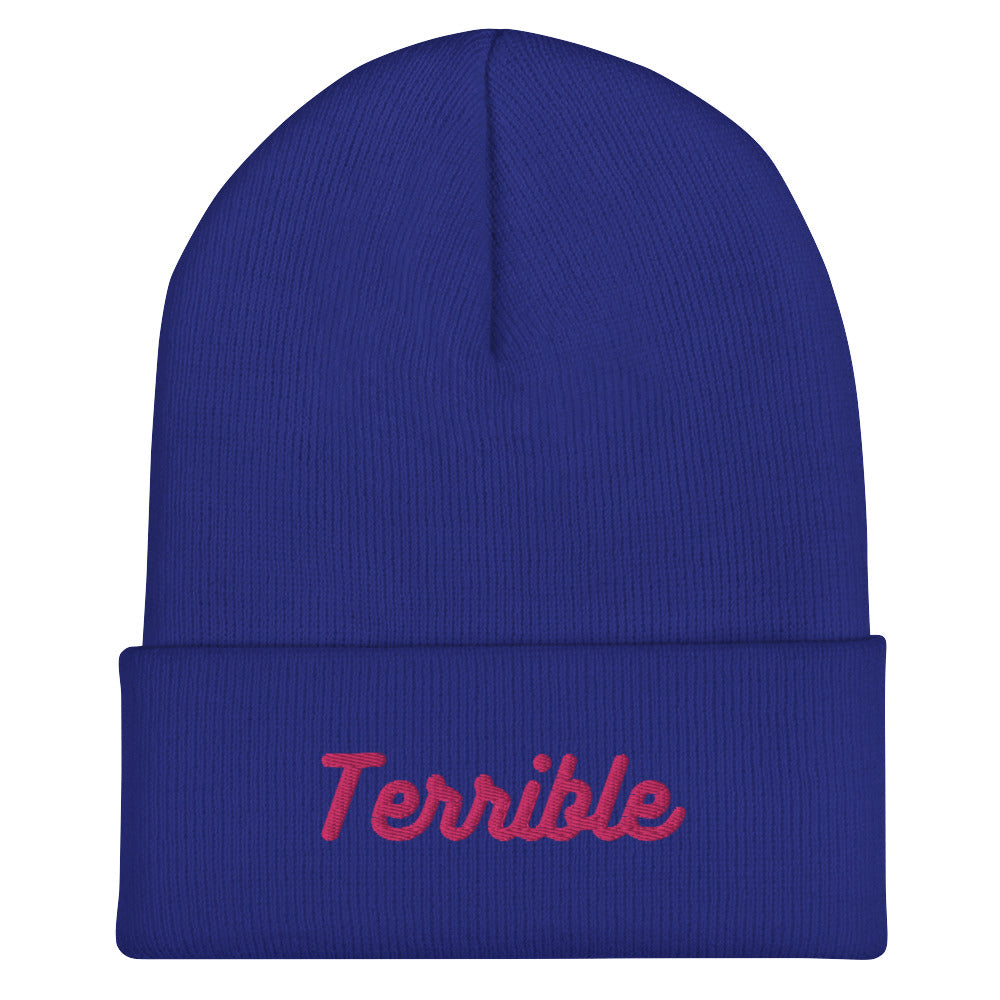 Terrible Cuffed Beanie - Pink Embroidery
