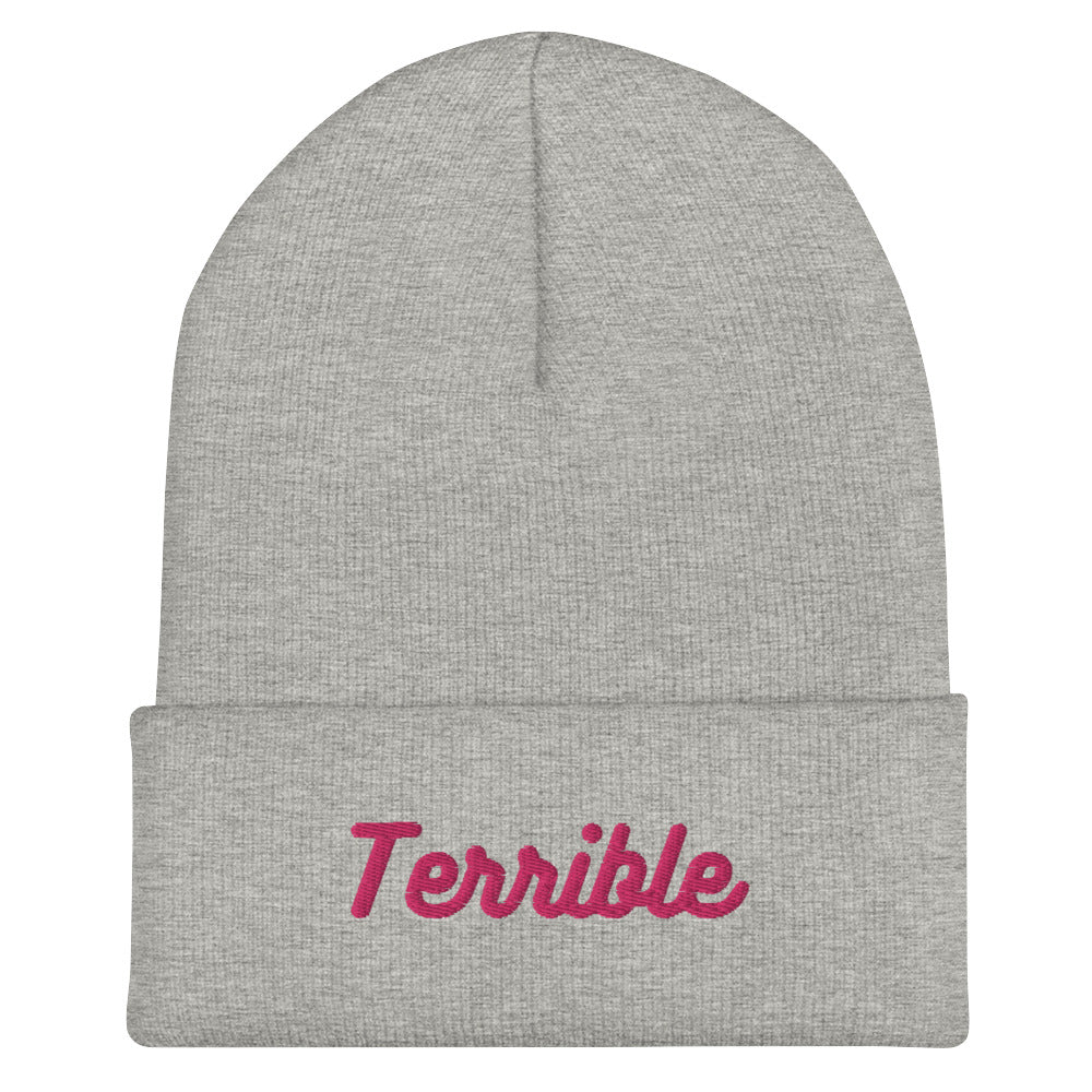 Terrible Cuffed Beanie - Pink Embroidery